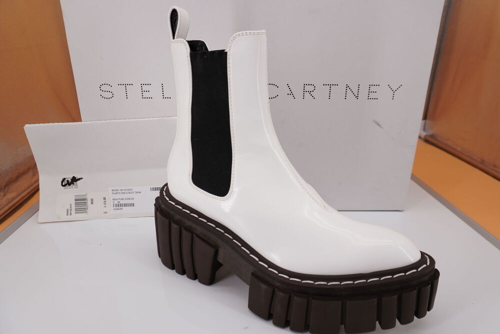 Stella McCartney Emilie Lug Wood Platform Chelsea Boot SZ 35 New White